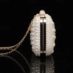 Elegant Pearl Clutch Bag – Luxury White Beaded Evening Purse with Pearl Handle and Crystal Clasp, Perfect for Weddings, Parties, and Formal Events