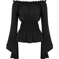 Elegant Punk & Gothic Medieval Blouse / Shirt Party Costume Normal Flare Cuff Sleeve Maid Costume Viking Country Girl Off Shoulder Classic Mermaid / Trumpet Collarless Fancy Dress Women's Celtic