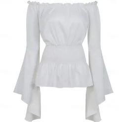 Elegant Punk & Gothic Medieval Blouse / Shirt Party Costume Normal Flare Cuff Sleeve Maid Costume Viking Country Girl Off Shoulder Classic Mermaid / Trumpet Collarless Fancy Dress Women's Celtic
