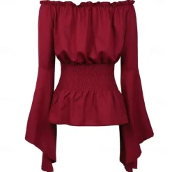 Elegant Punk & Gothic Medieval Blouse / Shirt Party Costume Normal Flare Cuff Sleeve Maid Costume Viking Country Girl Off Shoulder Classic Mermaid / Trumpet Collarless Fancy Dress Women's Celtic