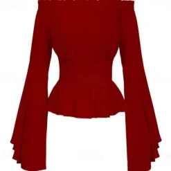 Elegant Punk & Gothic Medieval Blouse / Shirt Party Costume Normal Flare Cuff Sleeve Maid Costume Viking Country Girl Off Shoulder Classic Mermaid / Trumpet Collarless Fancy Dress Women's Celtic