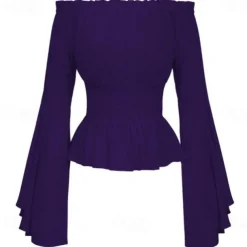 Elegant Punk & Gothic Medieval Blouse / Shirt Party Costume Normal Flare Cuff Sleeve Maid Costume Viking Country Girl Off Shoulder Classic Mermaid / Trumpet Collarless Fancy Dress Women's Celtic