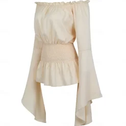 Elegant Punk & Gothic Medieval Blouse / Shirt Party Costume Normal Flare Cuff Sleeve Maid Costume Viking Country Girl Off Shoulder Classic Mermaid / Trumpet Collarless Fancy Dress Women's Celtic