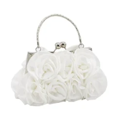 Elegant Red Floral Evening Clutch Bag – Vintage Rose Design with Silver Handle for Weddings, Proms, and Formal Events