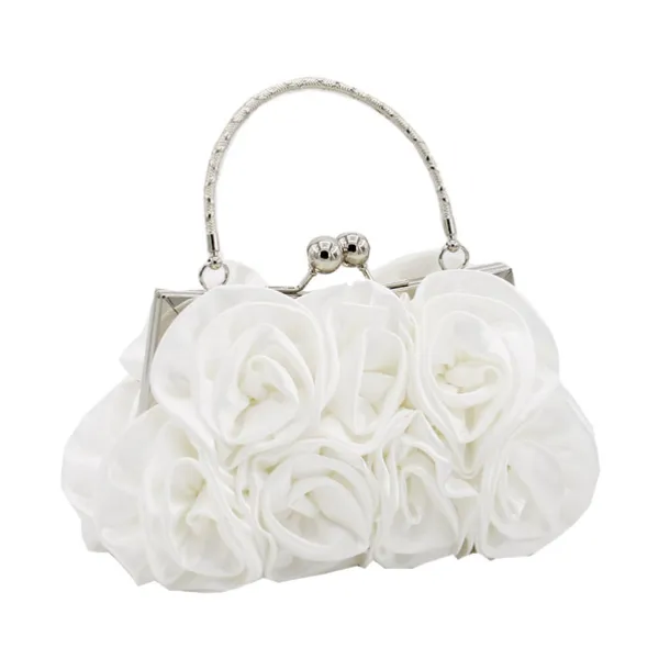 Elegant Red Floral Evening Clutch Bag – Vintage Rose Design with Silver Handle for Weddings, Proms, and Formal Events