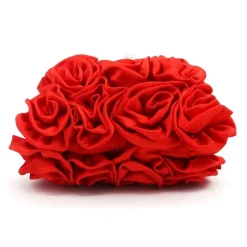 Elegant Red Floral Evening Clutch Bag – Vintage Rose Design with Silver Handle for Weddings, Proms, and Formal Events