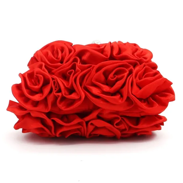 Elegant Red Floral Evening Clutch Bag – Vintage Rose Design with Silver Handle for Weddings, Proms, and Formal Events