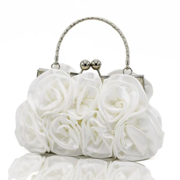 Elegant Red Floral Evening Clutch Bag – Vintage Rose Design with Silver Handle for Weddings, Proms, and Formal Events