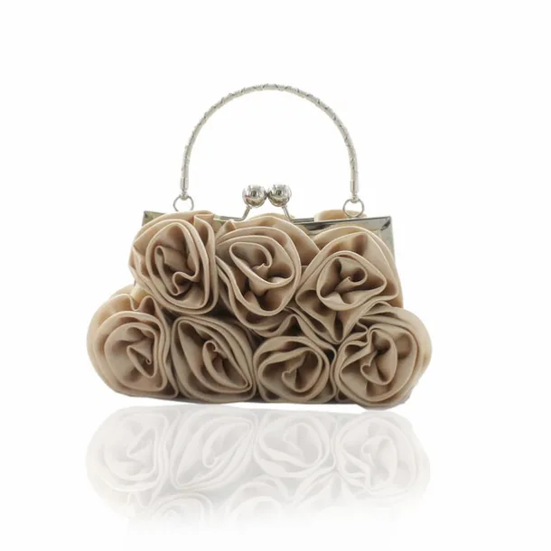 Elegant Red Floral Evening Clutch Bag – Vintage Rose Design with Silver Handle for Weddings, Proms, and Formal Events