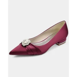 Elegant Satin Blue Wedding Flats for Women with Crystal Accent – Comfortable Low Heel, Pointed Toe Bridal Shoes for Formal Events