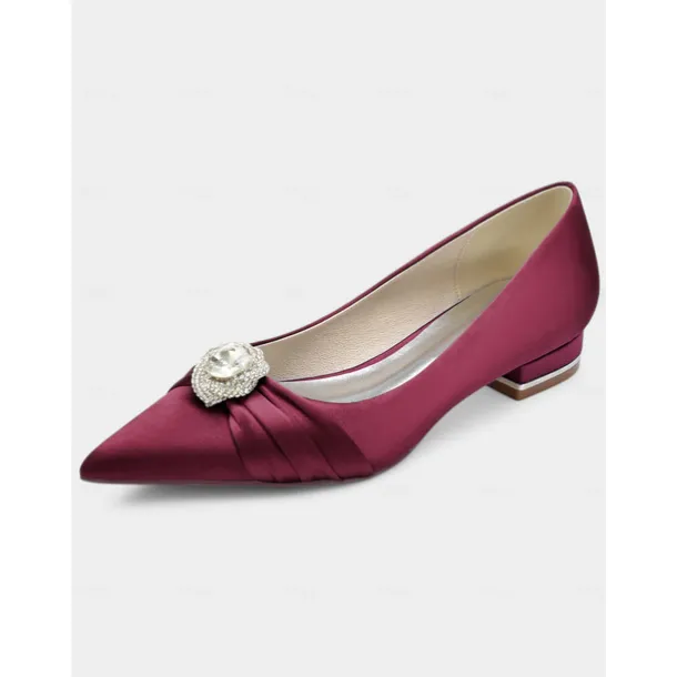 Elegant Satin Blue Wedding Flats for Women with Crystal Accent – Comfortable Low Heel, Pointed Toe Bridal Shoes for Formal Events