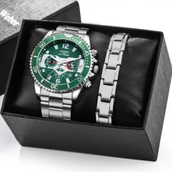 Elegant Silver Quartz Watch with Calendar Male Practical Valentine's Day Gift for Husband Boyfriend Detachable Bracelet Gift Box New Year Christmas Gift