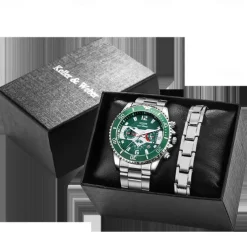 Elegant Silver Quartz Watch with Calendar Male Practical Valentine's Day Gift for Husband Boyfriend Detachable Bracelet Gift Box New Year Christmas Gift