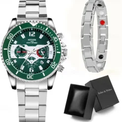 Elegant Silver Quartz Watch with Calendar Male Practical Valentine's Day Gift for Husband Boyfriend Detachable Bracelet Gift Box New Year Christmas Gift