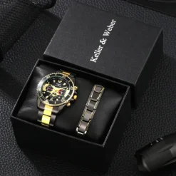 Elegant Silver Quartz Watch with Calendar Male Practical Valentine's Day Gift for Husband Boyfriend Detachable Bracelet Gift Box New Year Christmas Gift