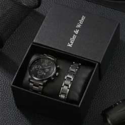 Elegant Silver Quartz Watch with Calendar Male Practical Valentine's Day Gift for Husband Boyfriend Detachable Bracelet Gift Box New Year Christmas Gift