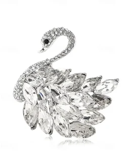 Elegant Swan Brooch with Rhinestone Embellishments - Sparkling Crystal Pin for Women, Perfect for Formal Wear and Gift Giving