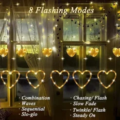 Elegant Wedding Party Reception LED Heart-Shaped Curtain String Lights – 126 LEDs Battery & USB Powered 8 Flashing Modes for Valentine's Day Window Decor