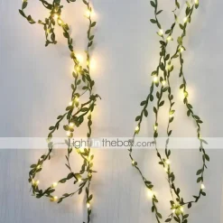 Elegant Wedding Party Reception 5M 50LED Tiny Green Leaves Garland Fairy Lights - LED Copper Wire String Lights for Home Decor, Warm White (Battery Powered, Batteries Not Included)