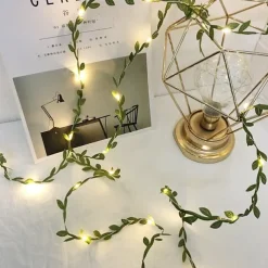 Elegant Wedding Party Reception 5M 50LED Tiny Green Leaves Garland Fairy Lights - LED Copper Wire String Lights for Home Decor, Warm White (Battery Powered, Batteries Not Included)