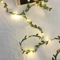 Elegant Wedding Party Reception 5M 50LED Tiny Green Leaves Garland Fairy Lights - LED Copper Wire String Lights for Home Decor, Warm White (Battery Powered, Batteries Not Included)