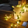 Elegant Wedding Party Reception 2M Solar LED String Lights with Ivy Leaves - Warm White, 8 Modes IP65 Waterproof Outdoor Hanging Lights for Yard, Fence, Wall, Home Decor
