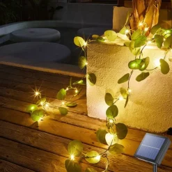 Elegant Wedding Party Reception 2M Solar LED String Lights with Ivy Leaves - Warm White, 8 Modes IP65 Waterproof Outdoor Hanging Lights for Yard, Fence, Wall, Home Decor