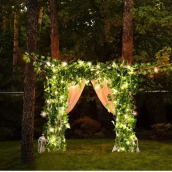 Elegant Wedding Party Reception 2M Solar LED String Lights with Ivy Leaves - Warm White, 8 Modes IP65 Waterproof Outdoor Hanging Lights for Yard, Fence, Wall, Home Decor