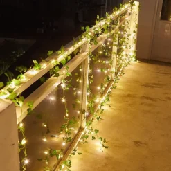 Elegant Wedding Party Reception 2M Solar LED String Lights with Ivy Leaves - Warm White, 8 Modes IP65 Waterproof Outdoor Hanging Lights for Yard, Fence, Wall, Home Decor