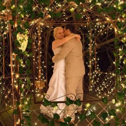 Elegant Wedding Party Reception 2M Solar LED String Lights with Ivy Leaves - Warm White, 8 Modes IP65 Waterproof Outdoor Hanging Lights for Yard, Fence, Wall, Home Decor