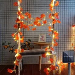 Elegant Wedding Party Reception 2M Solar LED String Lights with Ivy Leaves - Warm White, 8 Modes IP65 Waterproof Outdoor Hanging Lights for Yard, Fence, Wall, Home Decor