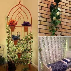 Elegant Wedding Party Reception 2M Solar LED String Lights with Ivy Leaves - Warm White, 8 Modes IP65 Waterproof Outdoor Hanging Lights for Yard, Fence, Wall, Home Decor