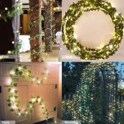 Elegant Wedding Party Reception 2M Solar LED String Lights with Ivy Leaves - Warm White, 8 Modes IP65 Waterproof Outdoor Hanging Lights for Yard, Fence, Wall, Home Decor