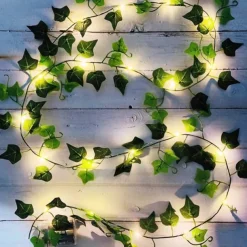 Elegant Wedding Party Reception 2M Solar LED String Lights with Ivy Leaves - Warm White, 8 Modes IP65 Waterproof Outdoor Hanging Lights for Yard, Fence, Wall, Home Decor