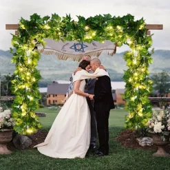 Elegant Wedding Party Reception 2M Solar LED String Lights with Ivy Leaves - Warm White, 8 Modes IP65 Waterproof Outdoor Hanging Lights for Yard, Fence, Wall, Home Decor