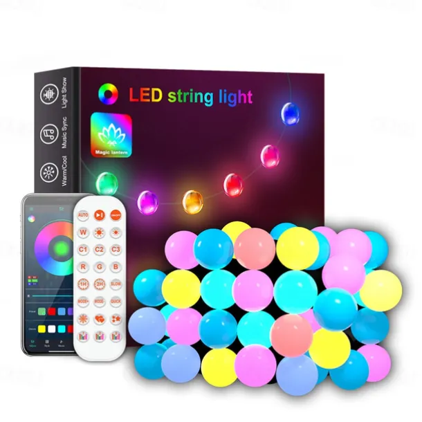 Elegant Wedding Party Reception Dimmable RGBIC LED String Lights with App Control Waterproof for Outdoor Use Perfect for Festival Decor 5/10/15/20M