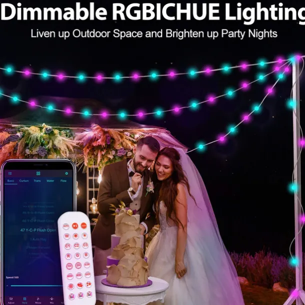 Elegant Wedding Party Reception Dimmable RGBIC LED String Lights with App Control Waterproof for Outdoor Use Perfect for Festival Decor 5/10/15/20M