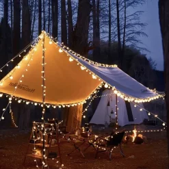 Elegant Wedding Party Reception Solar Outdoor Waterproof Camping Canopy Lights – 5M, 10M, 20M Dimmable Flashing String Lights, USB/Solar Powered for Tent, Patio Decor