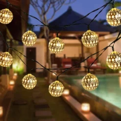 Elegant Wedding Party Reception Solar LED String Lights - Moroccan Ball Outdoor Garden Lights, Waterproof 10M-50LED, 7M-30LED, 5M-20LED Globe Lanterns for Home Decoration