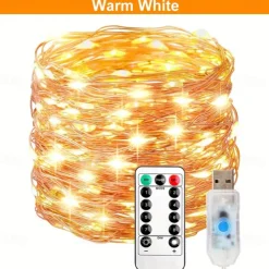 Elegant Wedding Party Reception 100LED Twinkle Star Copper Wire Fairy String Lights – 33ft USB Powered with Remote, 8 Modes for Home Garden Decor