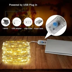 Elegant Wedding Party Reception 100LED Twinkle Star Copper Wire Fairy String Lights – 33ft USB Powered with Remote, 8 Modes for Home Garden Decor