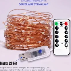 Elegant Wedding Party Reception 100LED Twinkle Star Copper Wire Fairy String Lights – 33ft USB Powered with Remote, 8 Modes for Home Garden Decor