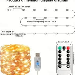 Elegant Wedding Party Reception 100LED Twinkle Star Copper Wire Fairy String Lights – 33ft USB Powered with Remote, 8 Modes for Home Garden Decor