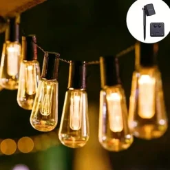 Elegant Wedding Party Reception Solar Outdoor String Lights – 5M 20 Vintage Bulbs for Camping, Patio, Garden, Waterproof LED Light with Solar Panel