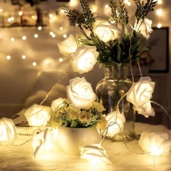 Elegant Wedding Party Reception Rose String Lights – Battery Operated Red/Pink/White 6M/3M/2M 40/20/10 LED Artificial Flower Garland for Valentine's Day