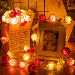 Elegant Wedding Party Reception Rose String Lights – Battery Operated Red/Pink/White 6M/3M/2M 40/20/10 LED Artificial Flower Garland for Valentine's Day
