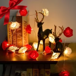 Elegant Wedding Party Reception Rose String Lights – Battery Operated Red/Pink/White 6M/3M/2M 40/20/10 LED Artificial Flower Garland for Valentine's Day