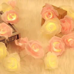 Elegant Wedding Party Reception Rose String Lights – Battery Operated Red/Pink/White 6M/3M/2M 40/20/10 LED Artificial Flower Garland for Valentine's Day