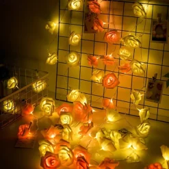 Elegant Wedding Party Reception Rose String Lights – Battery Operated Red/Pink/White 6M/3M/2M 40/20/10 LED Artificial Flower Garland for Valentine's Day