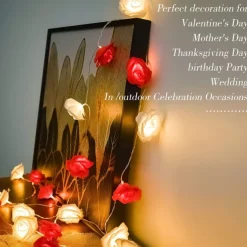 Elegant Wedding Party Reception Rose String Lights – Battery Operated Red/Pink/White 6M/3M/2M 40/20/10 LED Artificial Flower Garland for Valentine's Day